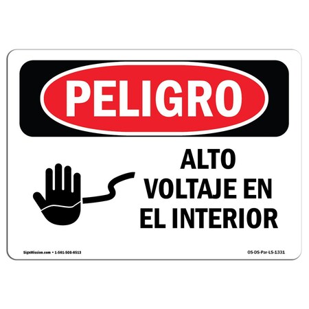 Signmission Safety Sign, OSHA Danger, 18" Height, 24" Width, High Voltage Inside Spanish OS-DS-D-1824-LS-1331